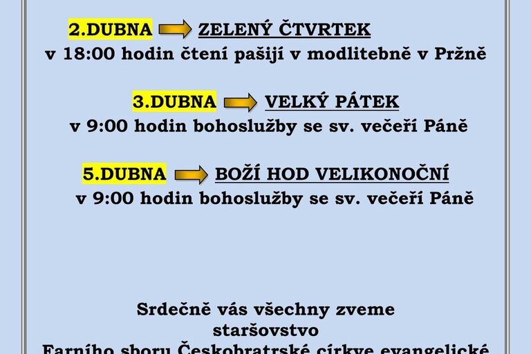 Program bohoslužeb o Velikonocích